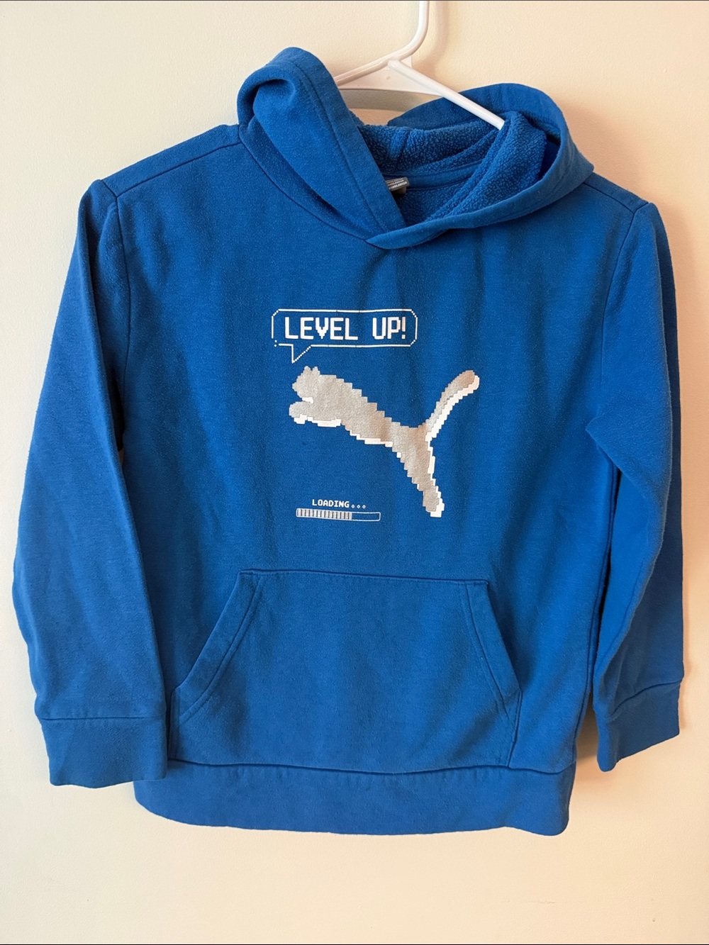Puma Kids Blue Hoodie with 'Level Up' Graphic